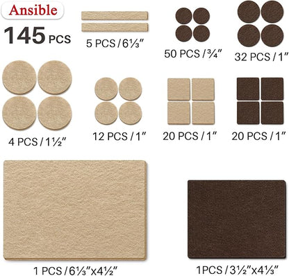 Ansible 145 PCS Felt Furniture Pads, Furniture Pads for Hardwood Floors, Chair Leg Feet Wood Floor Protectors (Brown and Beige) | Furniture Pads - TrueDesk