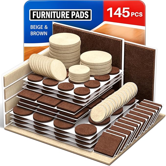 Ansible 145 PCS Felt Furniture Pads, Furniture Pads for Hardwood Floors, Chair Leg Feet Wood Floor Protectors (Brown and Beige) | Furniture Pads - TrueDesk