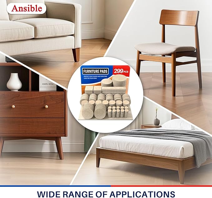 Ansible 299 PCS Felt Furniture Pads, Furniture Pads for Hardwood Floors, Chair Leg Feet Wood Floor Protectors (Beige) | Furniture Pads - TrueDesk