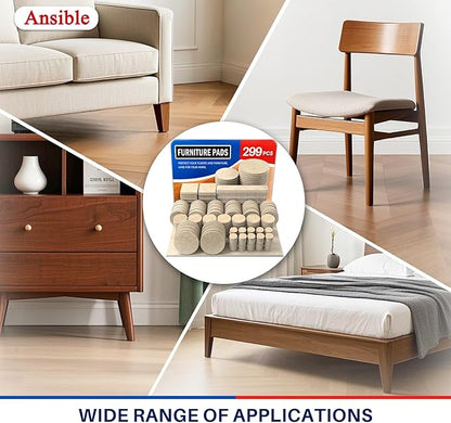 Ansible 299 PCS Felt Furniture Pads, Furniture Pads for Hardwood Floors, Chair Leg Feet Wood Floor Protectors (Beige) | Furniture Pads - TrueDesk