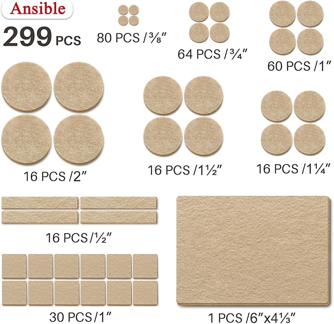 Ansible 299 PCS Felt Furniture Pads, Furniture Pads for Hardwood Floors, Chair Leg Feet Wood Floor Protectors (Beige) | Furniture Pads - TrueDesk