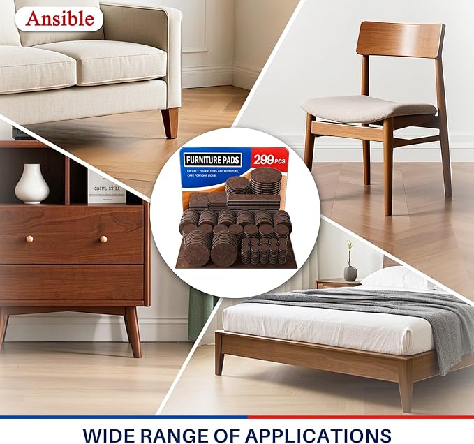 Ansible 299 PCS Felt Furniture Pads, Furniture Pads for Hardwood Floors, Chair Leg Feet Wood Floor Protectors (Brown) | Furniture Pads - TrueDesk