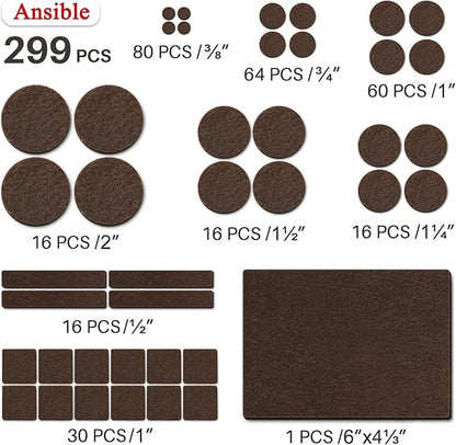 Ansible 299 PCS Felt Furniture Pads, Furniture Pads for Hardwood Floors, Chair Leg Feet Wood Floor Protectors (Brown) | Furniture Pads - TrueDesk