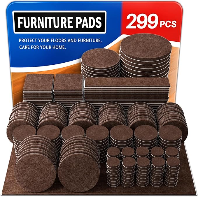 Ansible 299 PCS Felt Furniture Pads, Furniture Pads for Hardwood Floors, Chair Leg Feet Wood Floor Protectors (Brown) | Furniture Pads - TrueDesk