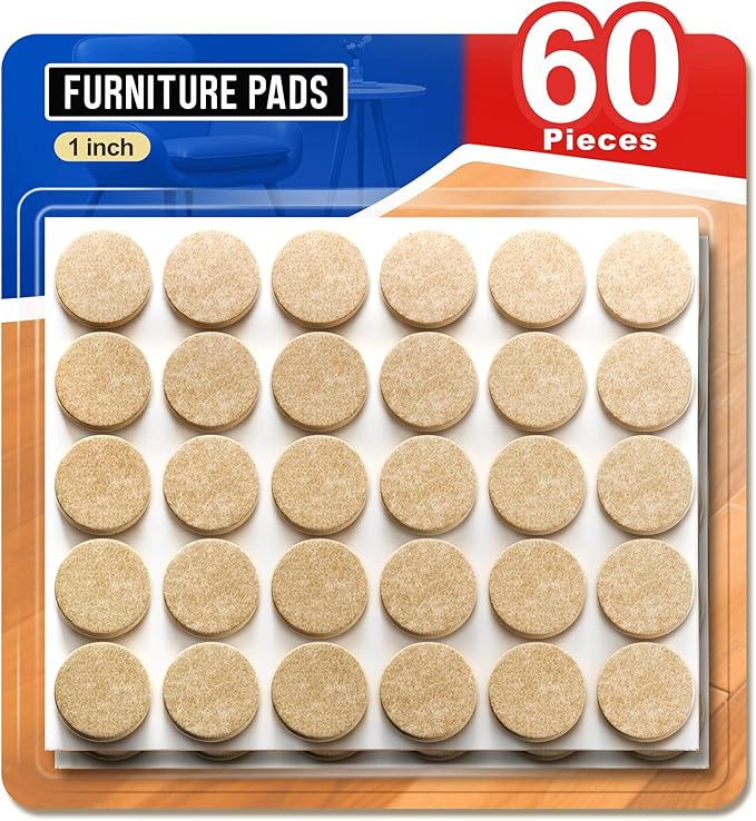Ansible 60 PCS Felt Furniture Pads, Felt Pads for Chair Leg Floor Protectors for Hardwood Floors Round (Beige) | Furniture Pads - TrueDesk