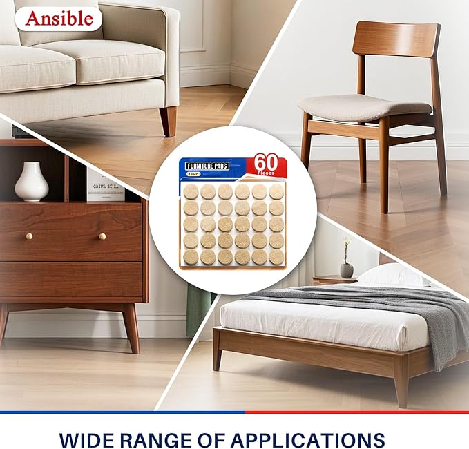 Ansible 60 PCS Felt Furniture Pads, Felt Pads for Chair Leg Floor Protectors for Hardwood Floors Round (Beige) | Furniture Pads - TrueDesk