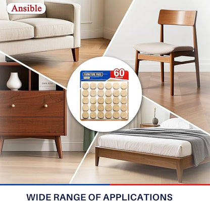 Ansible 60 PCS Felt Furniture Pads, Felt Pads for Chair Leg Floor Protectors for Hardwood Floors Round (Beige) | Furniture Pads - TrueDesk