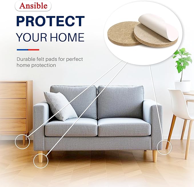 Ansible 60 PCS Felt Furniture Pads, Felt Pads for Chair Leg Floor Protectors for Hardwood Floors Round (Beige) | Furniture Pads - TrueDesk