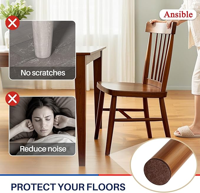 Ansible 60 PCS Felt Furniture Pads, Felt Pads for Chair Leg Floor Protectors for Hardwood Floors Round (Brown) | Furniture Pads - TrueDesk