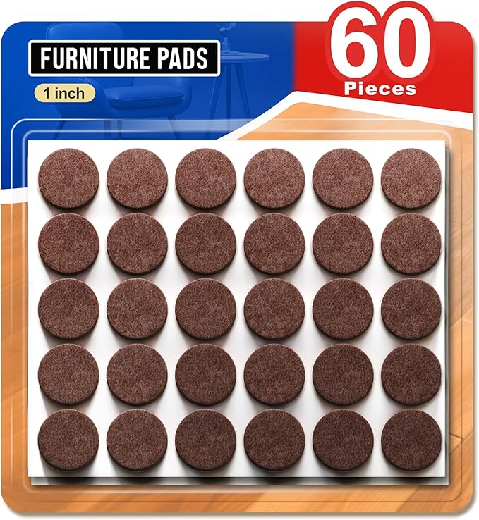 Ansible 60 PCS Felt Furniture Pads, Felt Pads for Chair Leg Floor Protectors for Hardwood Floors Round (Brown) | Furniture Pads - TrueDesk