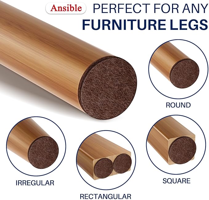 Ansible 60 PCS Felt Furniture Pads, Felt Pads for Chair Leg Floor Protectors for Hardwood Floors Round (Brown) | Furniture Pads - TrueDesk