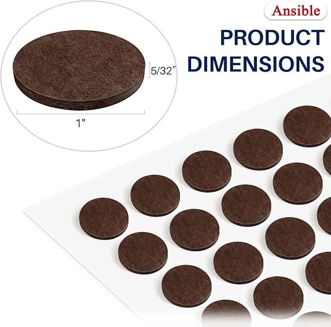 Ansible 60 PCS Felt Furniture Pads, Felt Pads for Chair Leg Floor Protectors for Hardwood Floors Round (Brown) | Furniture Pads - TrueDesk
