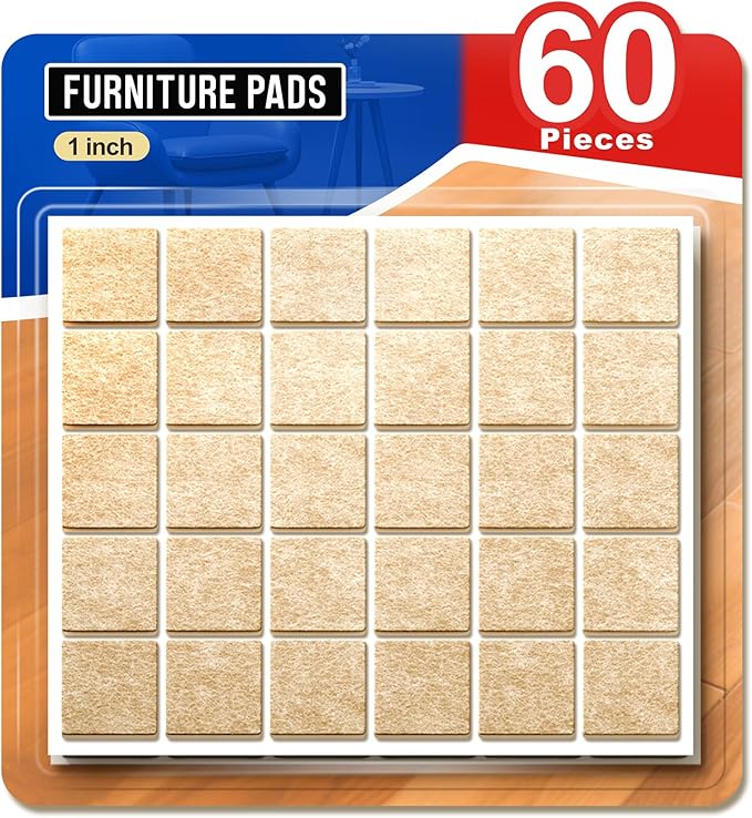 Ansible 60 PCS Felt Furniture Pads, Felt Pads for Chair Leg Floor Protectors for Hardwood Floors Square (Beige) | Furniture Pads - TrueDesk