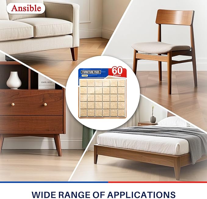Ansible 60 PCS Felt Furniture Pads, Felt Pads for Chair Leg Floor Protectors for Hardwood Floors Square (Beige) | Furniture Pads - TrueDesk