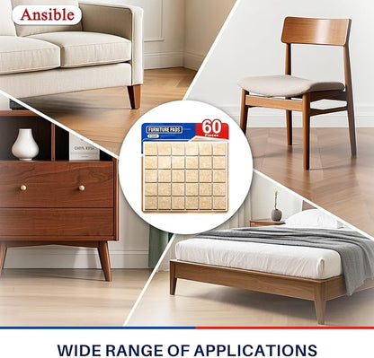Ansible 60 PCS Felt Furniture Pads, Felt Pads for Chair Leg Floor Protectors for Hardwood Floors Square (Beige) | Furniture Pads - TrueDesk