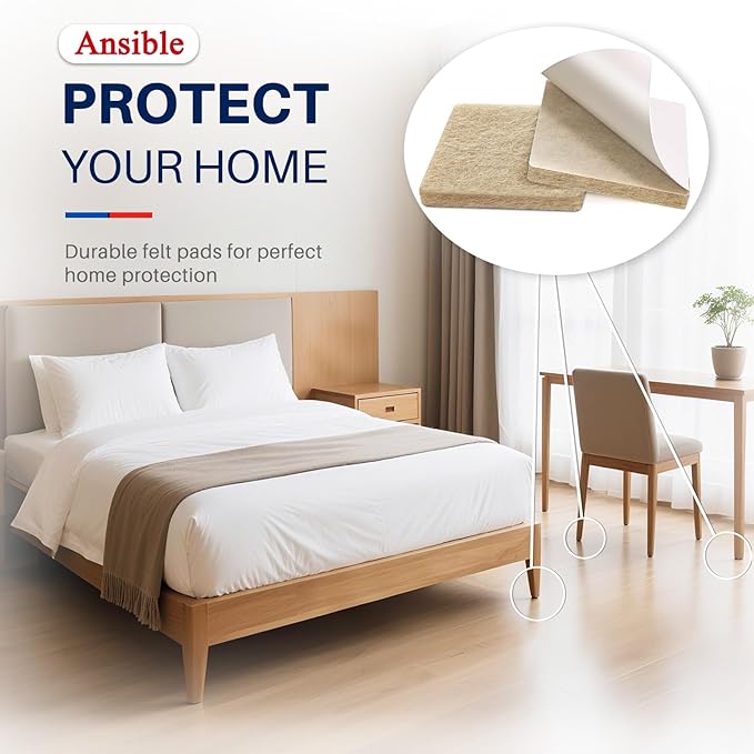 Ansible 60 PCS Felt Furniture Pads, Felt Pads for Chair Leg Floor Protectors for Hardwood Floors Square (Beige) | Furniture Pads - TrueDesk