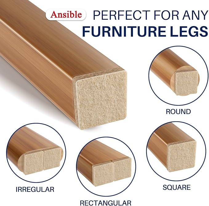 Ansible 60 PCS Felt Furniture Pads, Felt Pads for Chair Leg Floor Protectors for Hardwood Floors Square (Beige) | Furniture Pads - TrueDesk