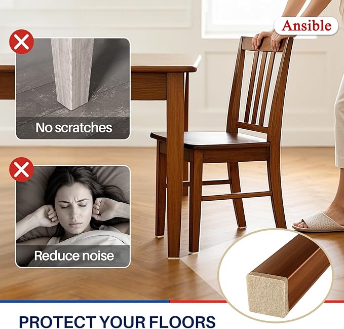 Ansible 60 PCS Felt Furniture Pads, Felt Pads for Chair Leg Floor Protectors for Hardwood Floors Square (Beige) | Furniture Pads - TrueDesk