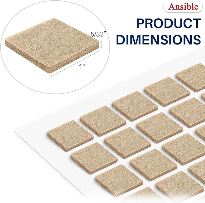 Ansible 60 PCS Felt Furniture Pads, Felt Pads for Chair Leg Floor Protectors for Hardwood Floors Square (Beige) | Furniture Pads - TrueDesk