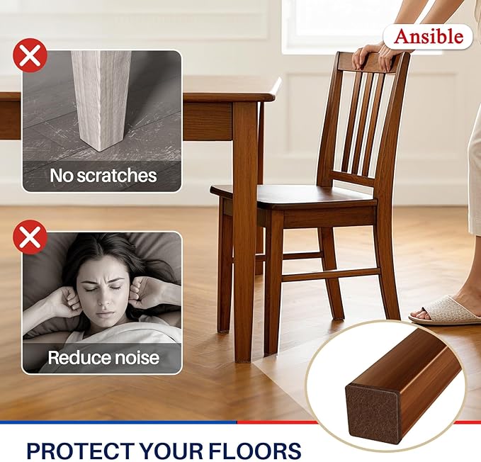 Ansible 60 PCS Felt Furniture Pads, Felt Pads for Chair Leg Floor Protectors for Hardwood Floors Square (Brown) | Furniture Pads - TrueDesk