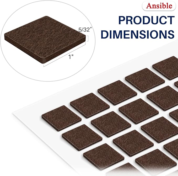 Ansible 60 PCS Felt Furniture Pads, Felt Pads for Chair Leg Floor Protectors for Hardwood Floors Square (Brown) | Furniture Pads - TrueDesk