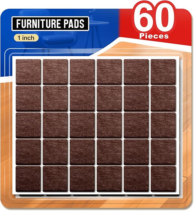 Ansible 60 PCS Felt Furniture Pads, Felt Pads for Chair Leg Floor Protectors for Hardwood Floors Square (Brown) | Furniture Pads - TrueDesk