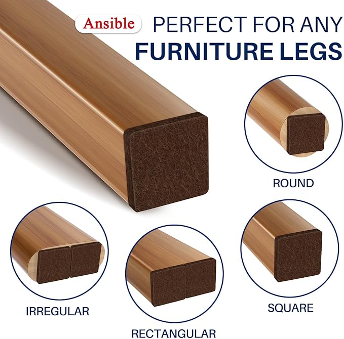 Ansible 60 PCS Felt Furniture Pads, Felt Pads for Chair Leg Floor Protectors for Hardwood Floors Square (Brown) | Furniture Pads - TrueDesk
