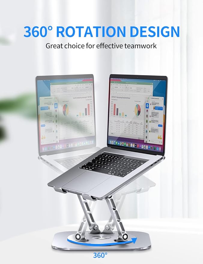 AOEVI Adjustable Computer Stand with 360 Rotating Base, Ergonimic Foldable Laptop Riser for Desk Compatible with MacBook Pro/Air Notebook up to 16 Inches, Silver | Stands - TrueDesk