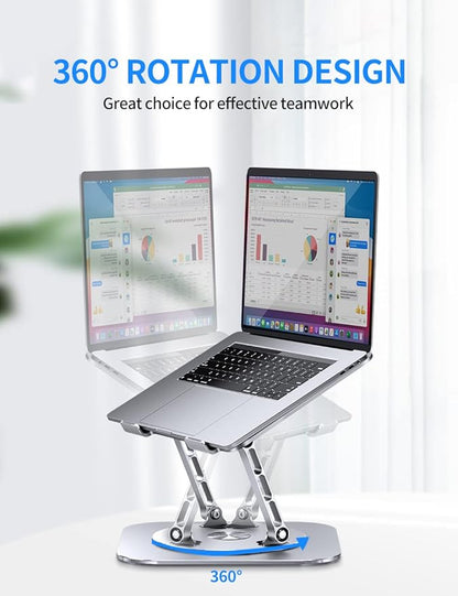 AOEVI Adjustable Computer Stand with 360 Rotating Base, Ergonimic Foldable Laptop Riser for Desk Compatible with MacBook Pro/Air Notebook up to 16 Inches, Silver | Stands - TrueDesk