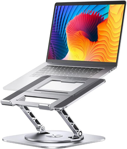 AOEVI Adjustable Computer Stand with 360 Rotating Base, Ergonimic Foldable Laptop Riser for Desk Compatible with MacBook Pro/Air Notebook up to 16 Inches, Silver | Stands - TrueDesk