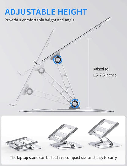 AOEVI Adjustable Computer Stand with 360 Rotating Base, Ergonimic Foldable Laptop Riser for Desk Compatible with MacBook Pro/Air Notebook up to 16 Inches, Silver | Stands - TrueDesk