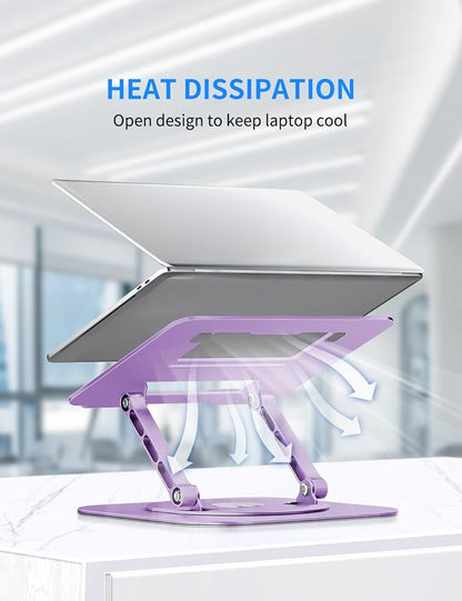 AOEVI Adjustable Laptop Stand with 360 Rotating Base, Computer Ergonimic Foldable Laptop Riser for Desk Compatible with MacBook Pro/Air Notebook up to 16 Inches, Purple | Stands - TrueDesk