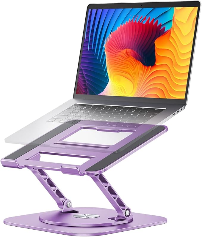 AOEVI Adjustable Laptop Stand with 360 Rotating Base, Computer Ergonimic Foldable Laptop Riser for Desk Compatible with MacBook Pro/Air Notebook up to 16 Inches, Purple | Stands - TrueDesk
