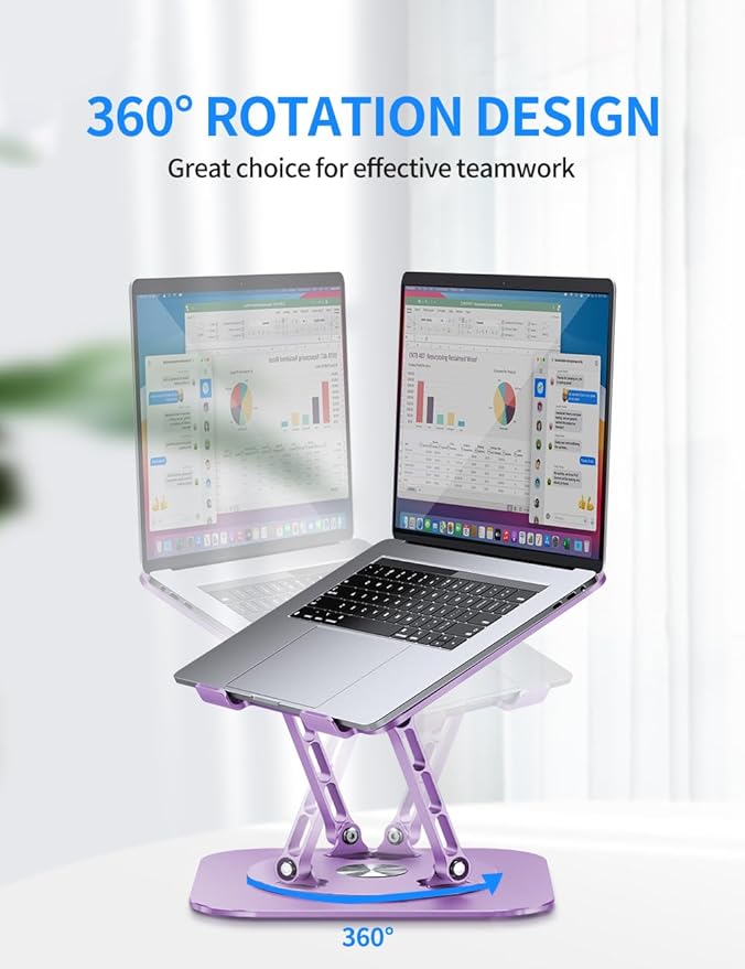AOEVI Adjustable Laptop Stand with 360 Rotating Base, Computer Ergonimic Foldable Laptop Riser for Desk Compatible with MacBook Pro/Air Notebook up to 16 Inches, Purple | Stands - TrueDesk