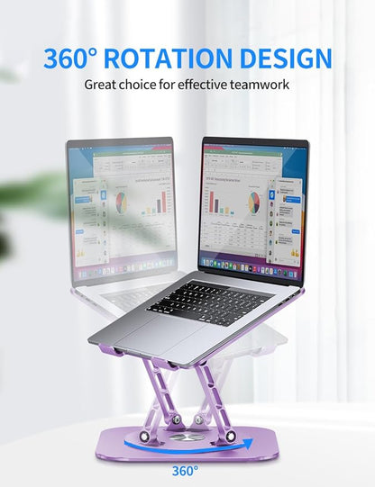 AOEVI Adjustable Laptop Stand with 360 Rotating Base, Computer Ergonimic Foldable Laptop Riser for Desk Compatible with MacBook Pro/Air Notebook up to 16 Inches, Purple | Stands - TrueDesk