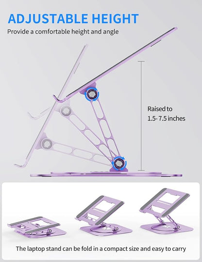 AOEVI Adjustable Laptop Stand with 360 Rotating Base, Computer Ergonimic Foldable Laptop Riser for Desk Compatible with MacBook Pro/Air Notebook up to 16 Inches, Purple | Stands - TrueDesk