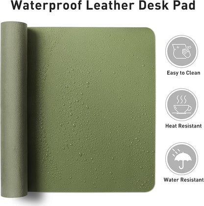 Aothia Desk Protector Mat, Mouse Pad, Non - Slip Waterproof PU Leather Desk Blotter, Laptop, Writing for Office and Home (23.6" x 13.7", Olive Green) | Mouse Pads - TrueDesk
