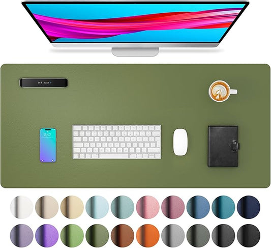 Aothia Desk Protector Mat, Mouse Pad, Non - Slip Waterproof PU Leather Desk Blotter, Laptop, Writing for Office and Home (23.6" x 13.7", Olive Green) | Mouse Pads - TrueDesk