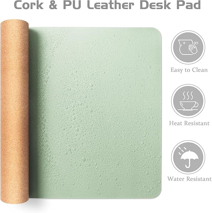 Aothia Double - Sided Desk Pad – 25.6"x13.7" Large Mouse Pad, Leather Desk Mat with Eco Cork Protector, Waterproof Desk Blotter for Office/Home (Aqua) | Mouse Pads - TrueDesk