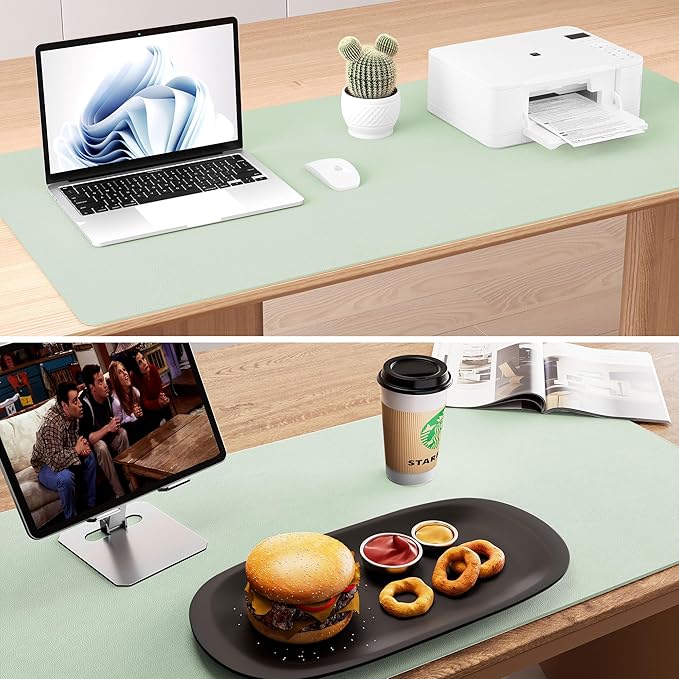 Aothia Double - Sided Desk Pad – 25.6"x13.7" Large Mouse Pad, Leather Desk Mat with Eco Cork Protector, Waterproof Desk Blotter for Office/Home (Aqua) | Mouse Pads - TrueDesk