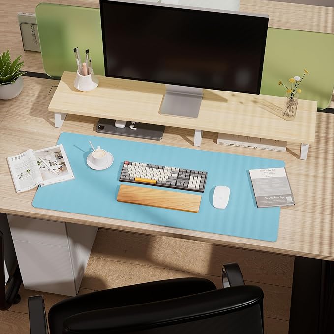 Aothia Double - Sided Desk Pad – 25.6"x13.7" Large Mouse Pad, Leather Desk Mat with Eco Cork Protector, Waterproof Desk Blotter for Office/Home (Blue Topaz) | Mouse Pads - TrueDesk