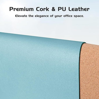 Aothia Double - Sided Desk Pad – 35.4" x 15.7" Leather Desk Mat with Eco Cork Protector, Large Mouse Pad, Waterproof Desk Blotter for Office/Home (Blue Topazn) | Mouse Pads - TrueDesk