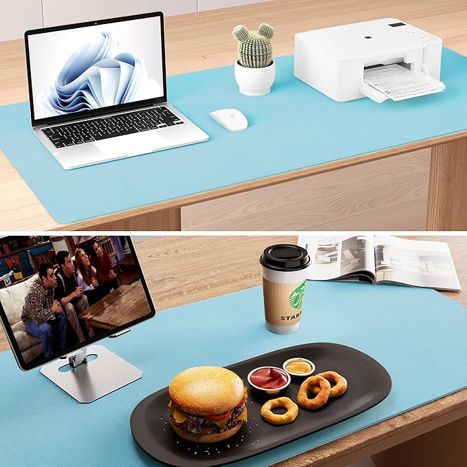 Aothia Double - Sided Desk Pad – 35.4" x 15.7" Leather Desk Mat with Eco Cork Protector, Large Mouse Pad, Waterproof Desk Blotter for Office/Home (Blue Topazn) | Mouse Pads - TrueDesk