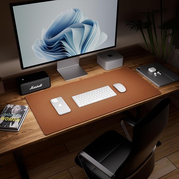 Aothia Double - Sided Desk Pad, 35.4" x 15.7"Leather Desk Mat, Eco Cork Desk Pad Protector,Large Mouse Pad,Waterproof Desk Blotter for Office/Home(Brown) | Mouse Pads - TrueDesk