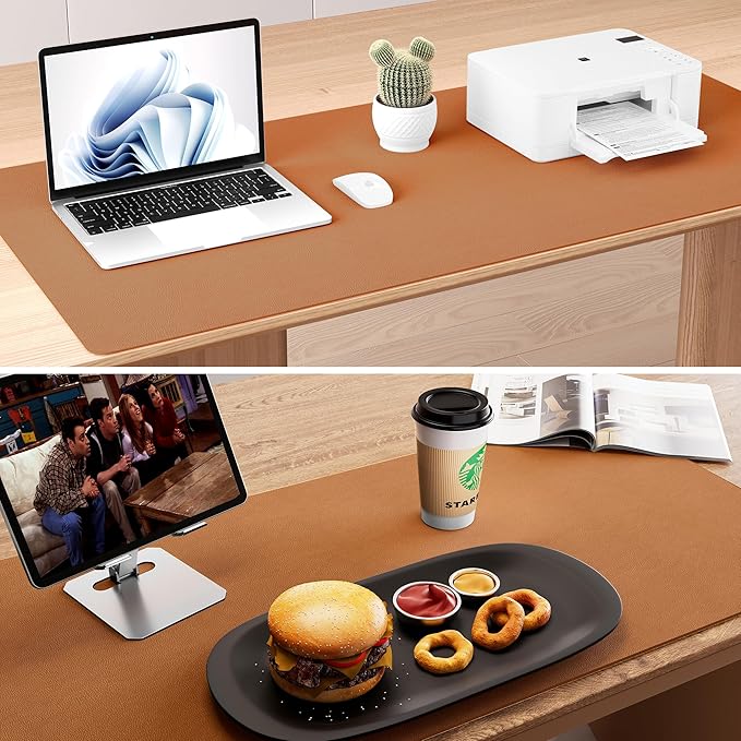 Aothia Double - Sided Desk Pad, 35.4" x 15.7"Leather Desk Mat, Eco Cork Desk Pad Protector,Large Mouse Pad,Waterproof Desk Blotter for Office/Home(Brown) | Mouse Pads - TrueDesk