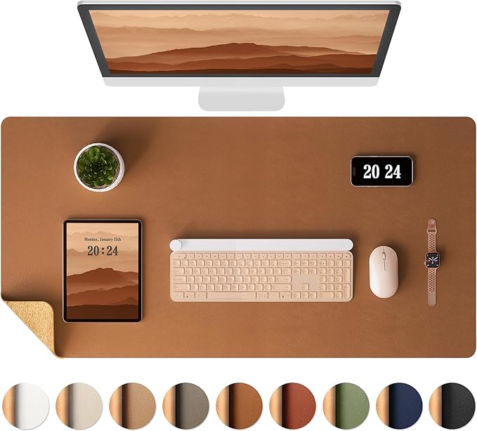 Aothia Double - Sided Desk Pad, 35.4" x 15.7"Leather Desk Mat, Eco Cork Desk Pad Protector,Large Mouse Pad,Waterproof Desk Blotter for Office/Home(Brown) | Mouse Pads - TrueDesk