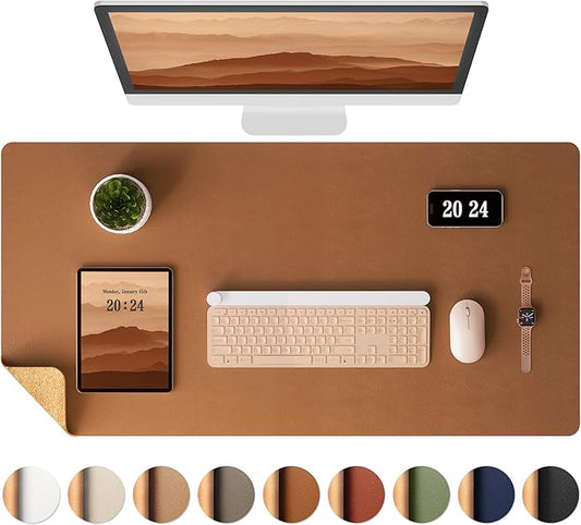 Aothia Double - Sided Desk Pad, 35.4" x 15.7"Leather Desk Mat, Eco Cork Desk Pad Protector,Large Mouse Pad,Waterproof Desk Blotter for Office/Home(Brown) | Mouse Pads - TrueDesk