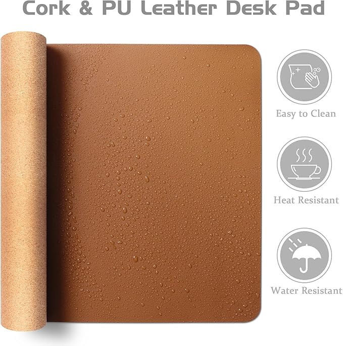 Aothia Double - Sided Desk Pad, 37.8"x17" Leather Desk Mat, Eco Cork Desk Pad Protector,Large Mouse Pad,Waterproof Desk Blotter for Office/Home(Brown) | Mouse Pads - TrueDesk