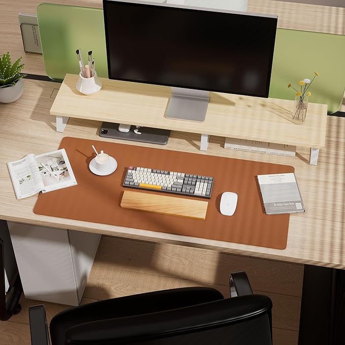 Aothia Double - Sided Desk Pad, 37.8"x17" Leather Desk Mat, Eco Cork Desk Pad Protector,Large Mouse Pad,Waterproof Desk Blotter for Office/Home(Brown) | Mouse Pads - TrueDesk