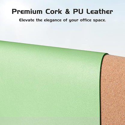 Aothia Double - Sided Desk Pad, 37.8"x17" Leather Desk Mat, Eco Cork Desk Pad Protector,Large Mouse Pad,Waterproof Desk Blotter for Office/Home(Light Green) | Mouse Pads - TrueDesk